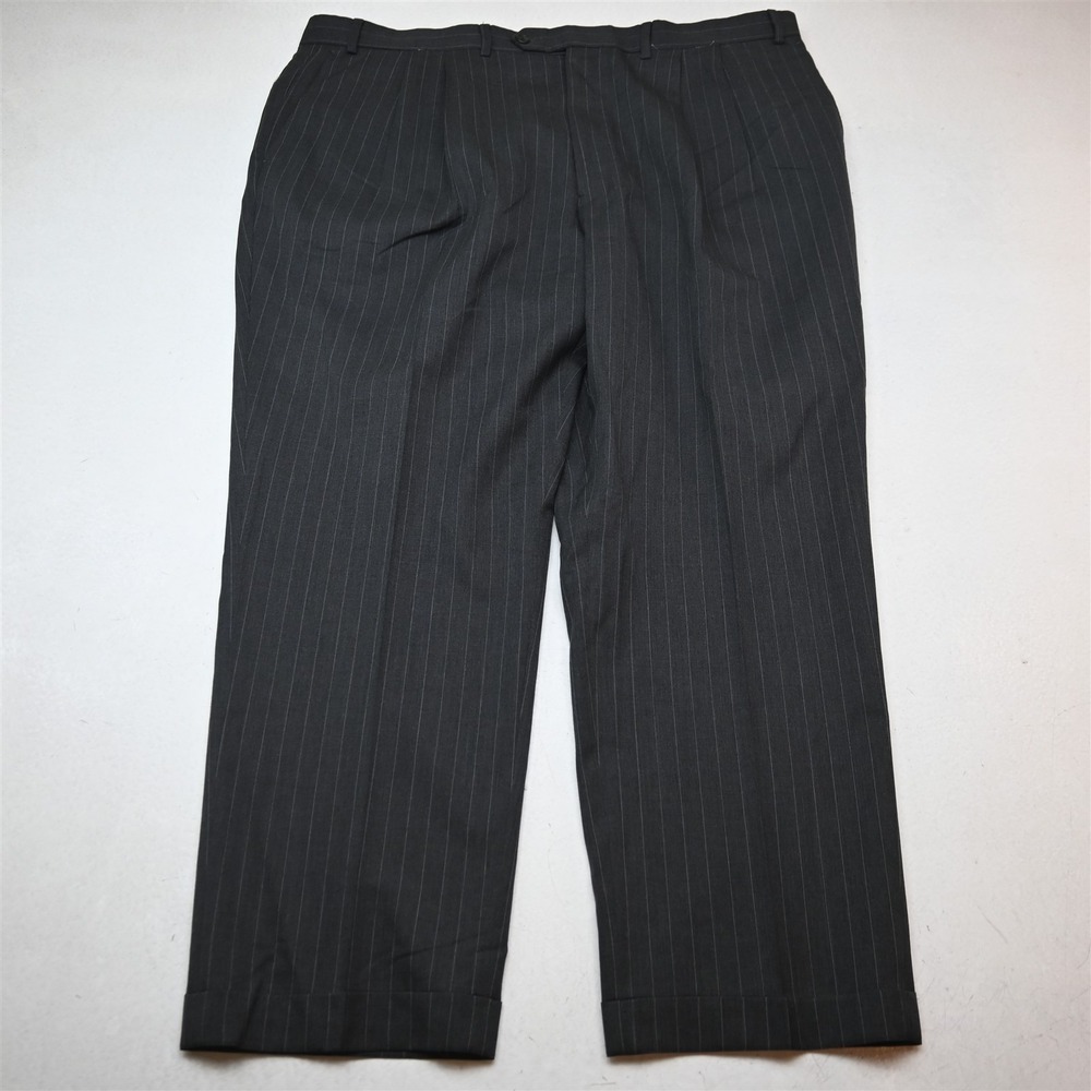 Chaps Ralph Lauren 44x30 Gray Chalk Striped 100% Wool Pleated Cuffed Pants